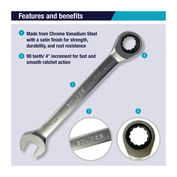 Eclipse Professional Tools ERWFIX7PS 7 Piece Fixed Head Combination Ratchet Wrench Set