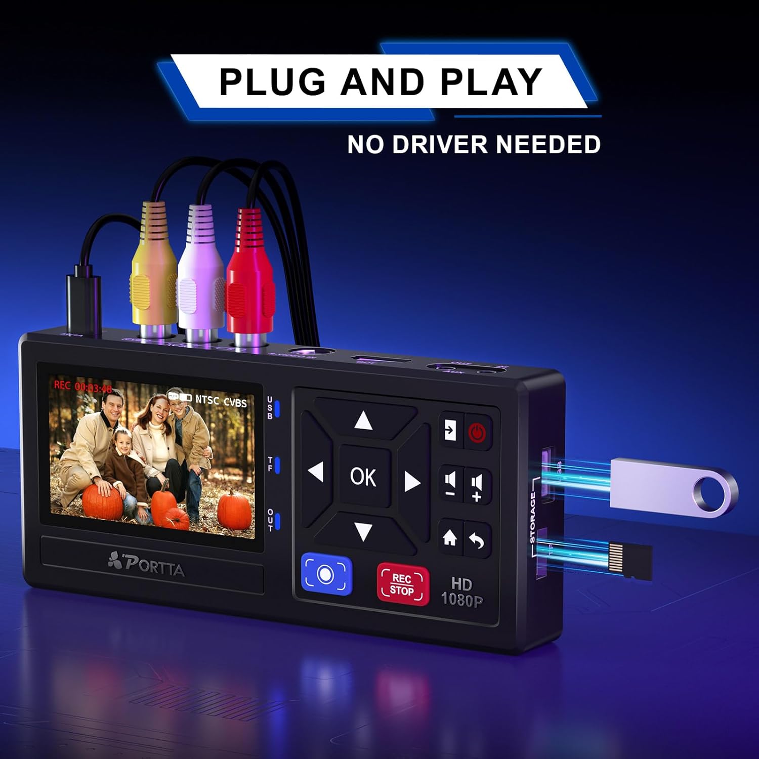 PORTTA VHS to Digital Converter, Video to Digital Recorder with Remote, Compatible with VHS, VCR, DVR, DVD, Hi8, Mini DV Players, Camcorder, Gaming Consoles (VHS/Tapes/DVD Player Not Included)