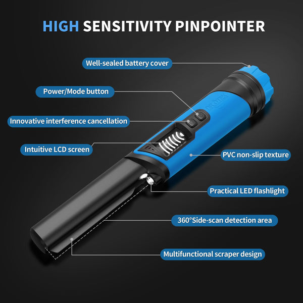 DR.?TEK Metal Detector Pinpointer, IP68 Fully Waterproof Handheld Pin Pointer with LCD Screen, Innovative Interference Cancellation Function, Higher