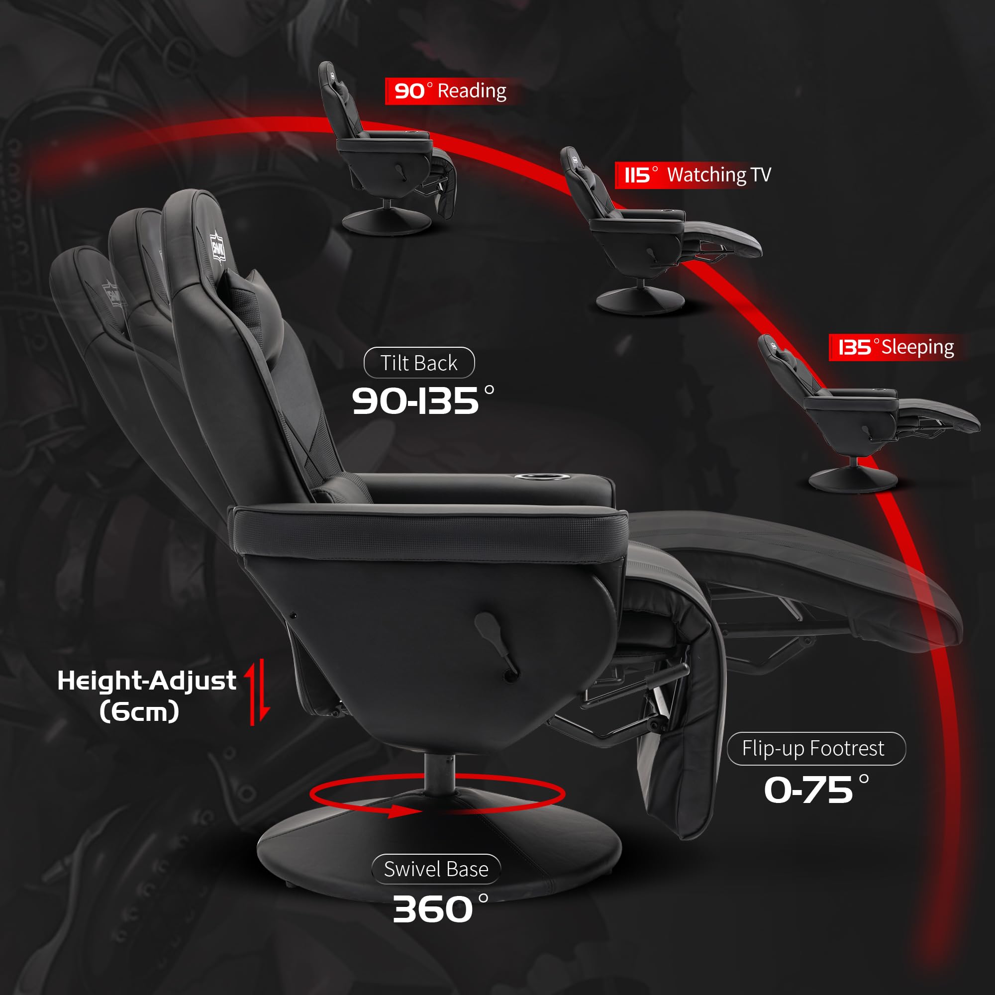 S*MAX Gaming Chair Recliner Height Adjustable Ergonomic Higher Back and Wider Lumbar Support Swivel PU Leather Gaming Chair with Footrest Cup Holder Gamer Chairs for Adults Black X Large