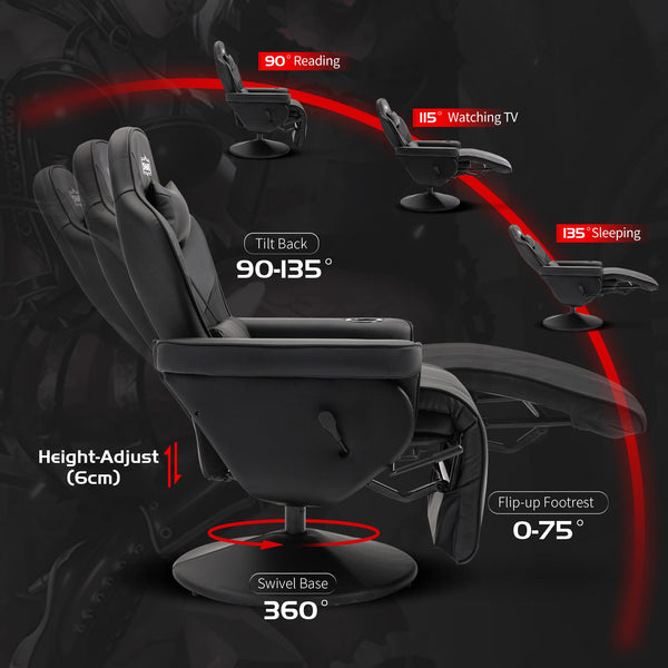 S*MAX Gaming Chair Recliner Height Adjustable Ergonomic Higher Back and Wider Lumbar Support Swivel PU Leather Gaming Chair with Footrest Cup Holder Gamer Chairs for Adults Black X Large
