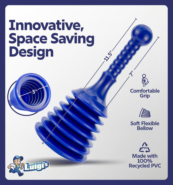 Luigi's Sink Plunger - Drain Plunger Sink Unblocker - Plungers for Unblocking - Drain Plungers for Bathroom Kitchen Bath Shower - Unblock Pump with Accordion Bellows