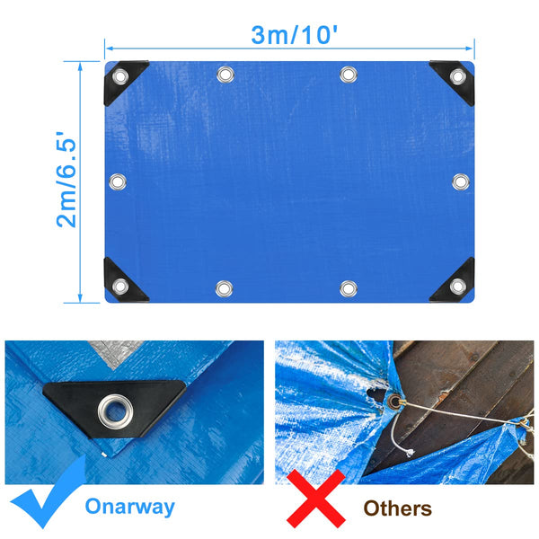 Onarway Tarpaulin 3m x 4m Thicken Tarpaulin Waterproof Heavy Duty 110GSM with Reinforced Grommets, Tarp Sheet Cover for Multipurpose Outdoor Use, Blue
