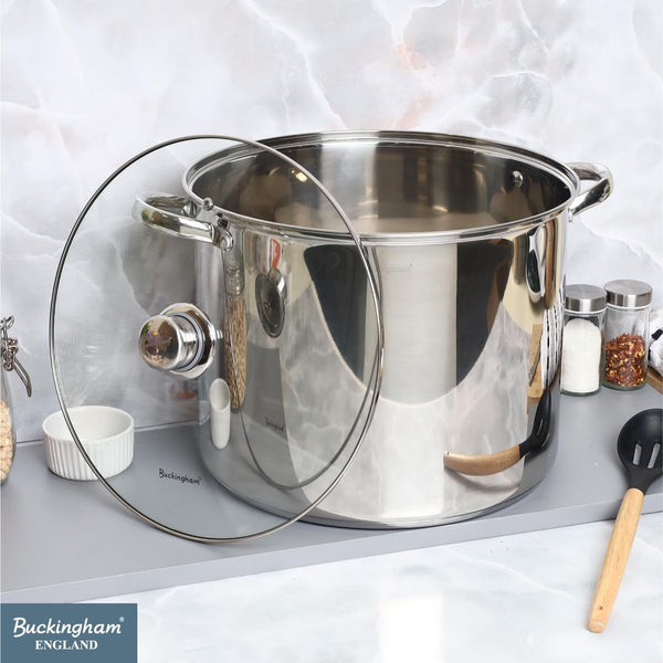 Buckingham Stainless Steel Stock Pot with lid Multipurpose Large Cooking Pot for Soups Stews (11 Litre)
