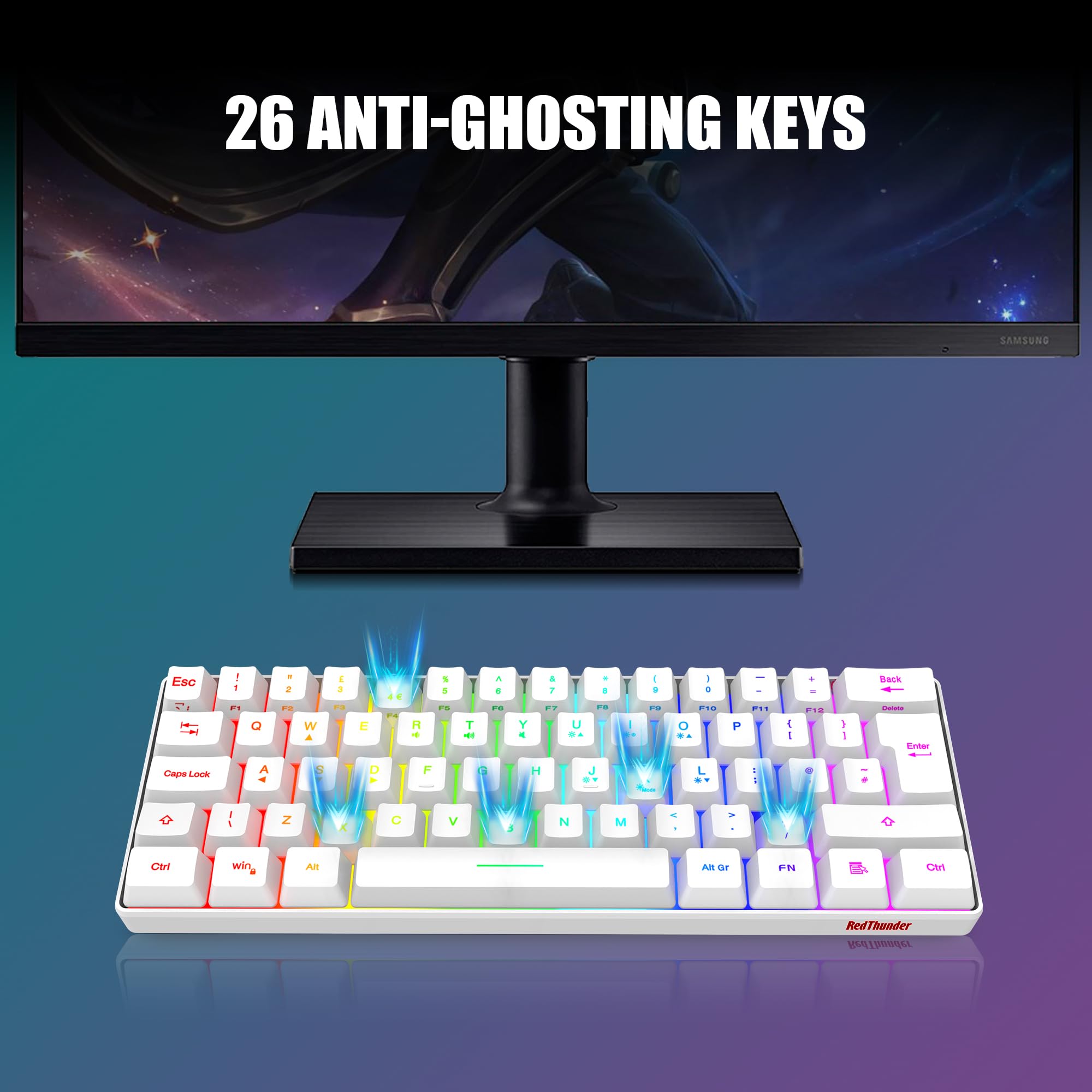 RedThunder 60% RGB Gaming Keyboard and Mouse Combo, UK Layout Ultra Compact Backlit Mini Keyboard, Lightweight 7200 DPI Cellular Optical Mouse, Portable Wired Gaming Set for PC PS5 Xbox Gamers (Black)