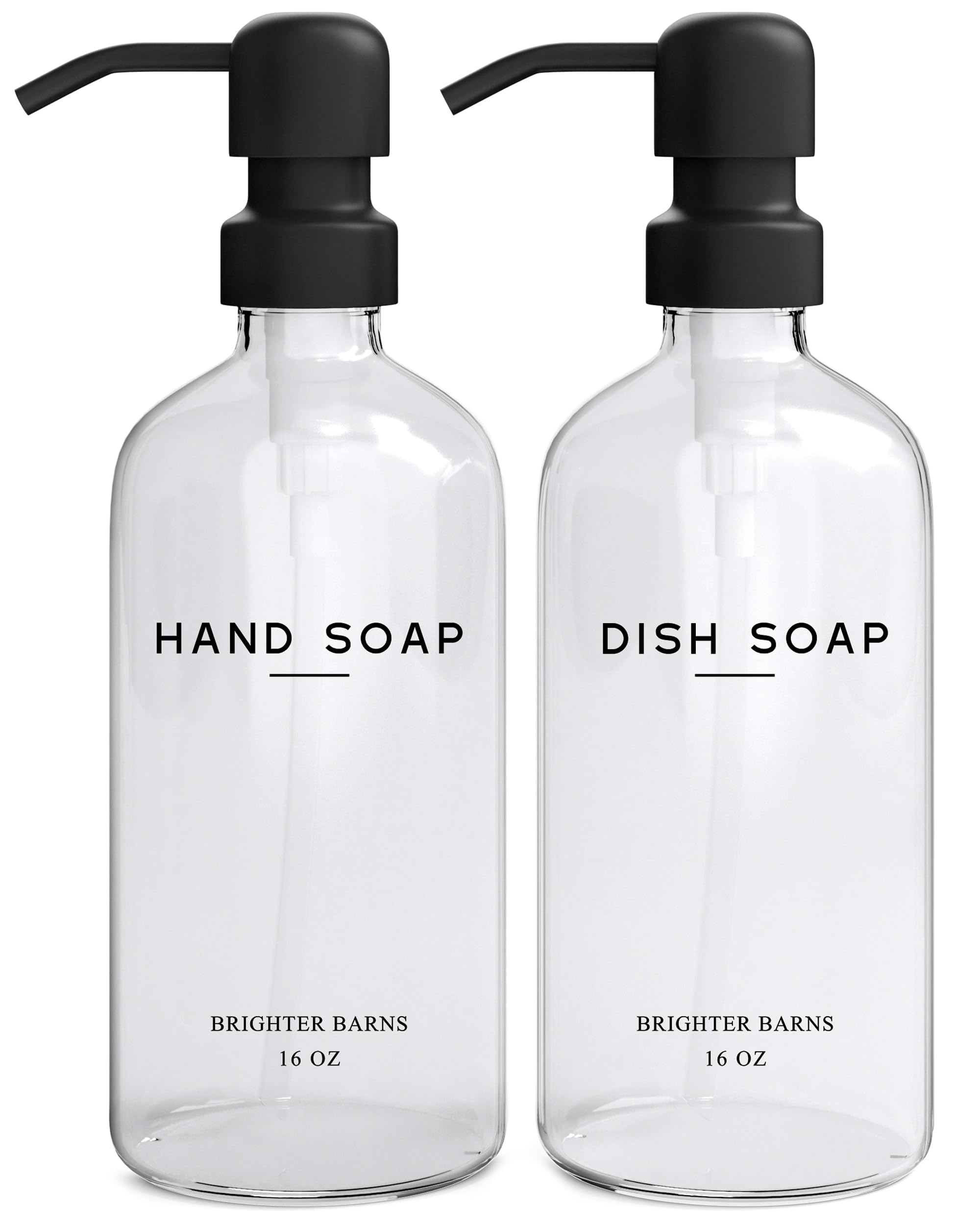 Clear Glass Soap Dispenser Set by Brighter Barns - Hand and Dish Soap Dispenser for Kitchen Sink - Kitchen Soap Dispenser Set & Pump - Modern Kitchen