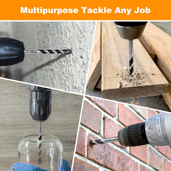 Masonry Drill Bit, Professional Masonry Drill Bit Set (10PCS) for Concrete/Glass/Brick/Cement/Tile/Wood/Etc, Industrial Strength Carbide Drill Bits Tip, 5/32"-1/2"