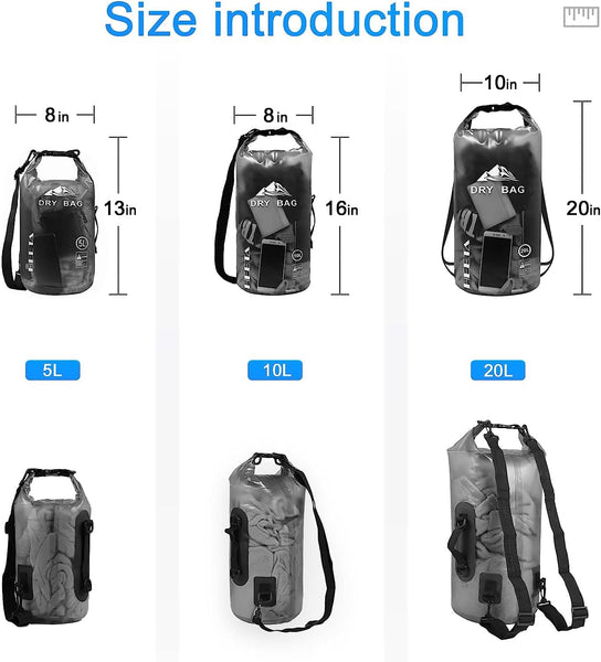 HEETA Waterproof Dry Bag for Women Men, 5L/10L/20L Roll Top Lightweight Dry Storage Bag Backpack with Waterproof Phone Case(IPX7) for Travel, Swimming, Boating, Kayaking, Camping and Beach