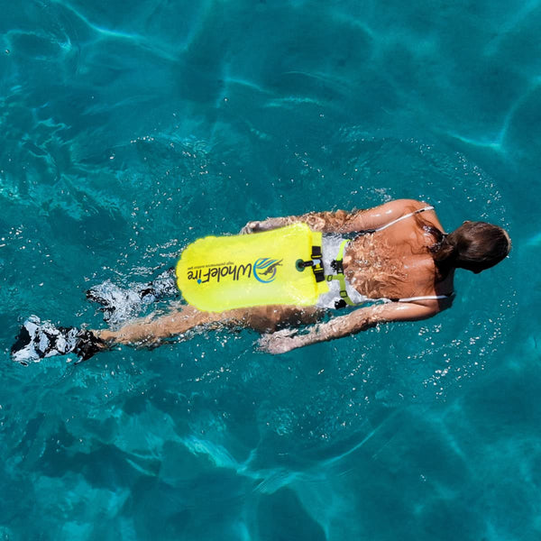 WholeFire 20L Swim Buoy Waterproof Inflatable Dry Bag Swim Safety Float for Water Sports, Open Water Swimmers, Triathletes, Kayakers and Snorkelers