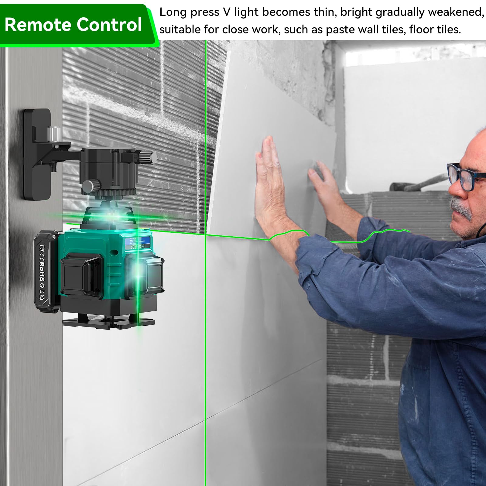 Laser Lever with Tripod, Healfith 4 x 360° 16 Lines Self Leveling Laser Level Green Lazer Level for Construction, Tile, Home Renovation, Picture Hanging