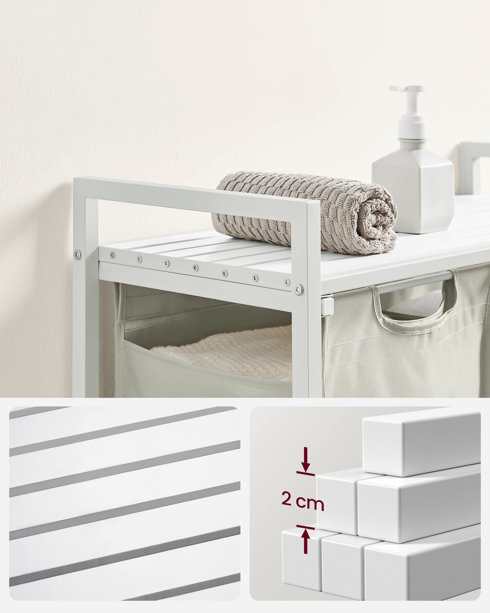 VASAGLE Laundry Basket, Laundry Hamper, Pull-Out and Removable Liner Bag, Shelf, Metal Frame, 65 L, 50 x 33 x 72 cm, Ink Black and Rustic Brown BLH101B01