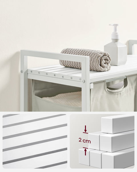 VASAGLE Laundry Basket, Laundry Hamper, Pull-Out and Removable Liner Bag, Shelf, Metal Frame, 65 L, 50 x 33 x 72 cm, Ink Black and Rustic Brown BLH101B01