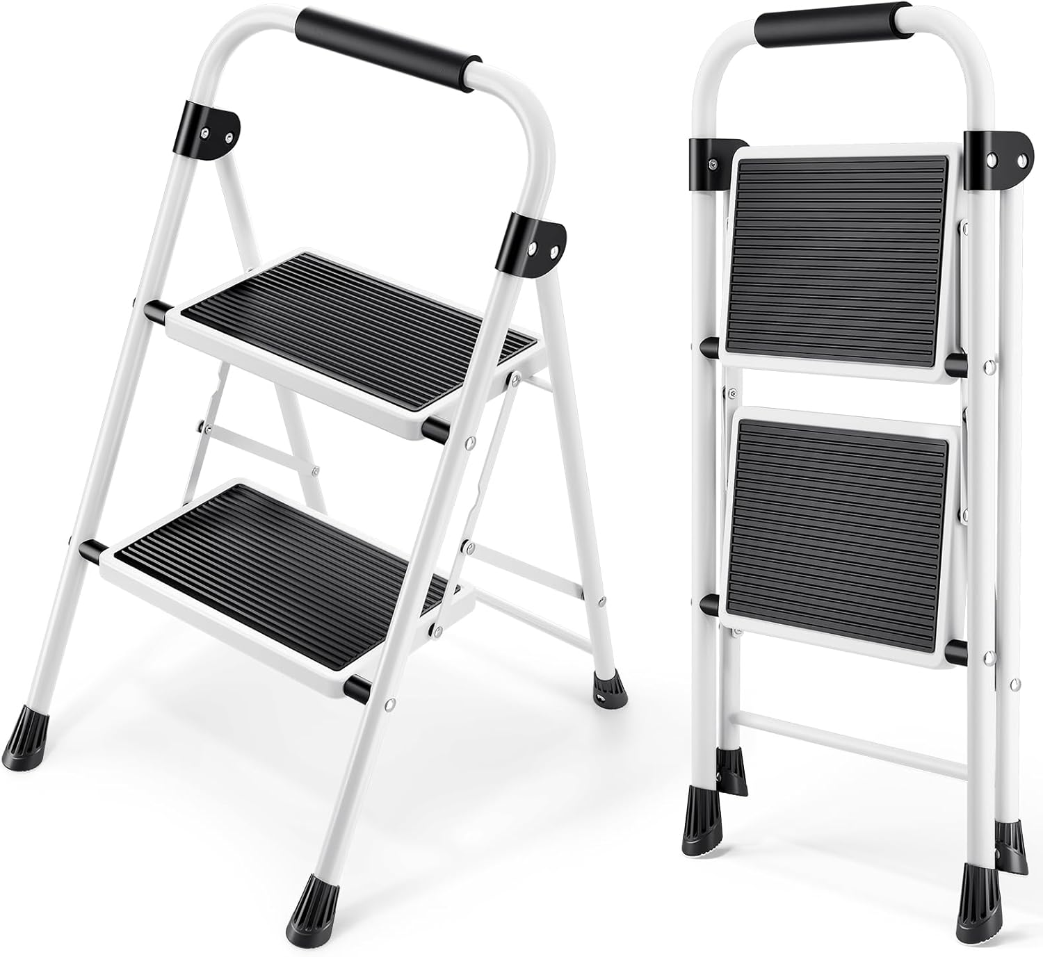 KINGRACK Folding 3-Step Ladder with Non-Slip Pedals, Sturdy Steel, Lightweight & Portable, Red