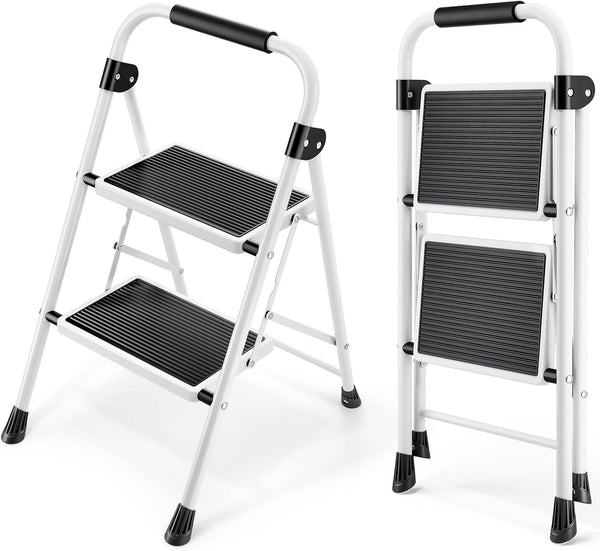 KINGRACK Folding 3-Step Ladder with Non-Slip Pedals, Sturdy Steel, Lightweight & Portable, Red