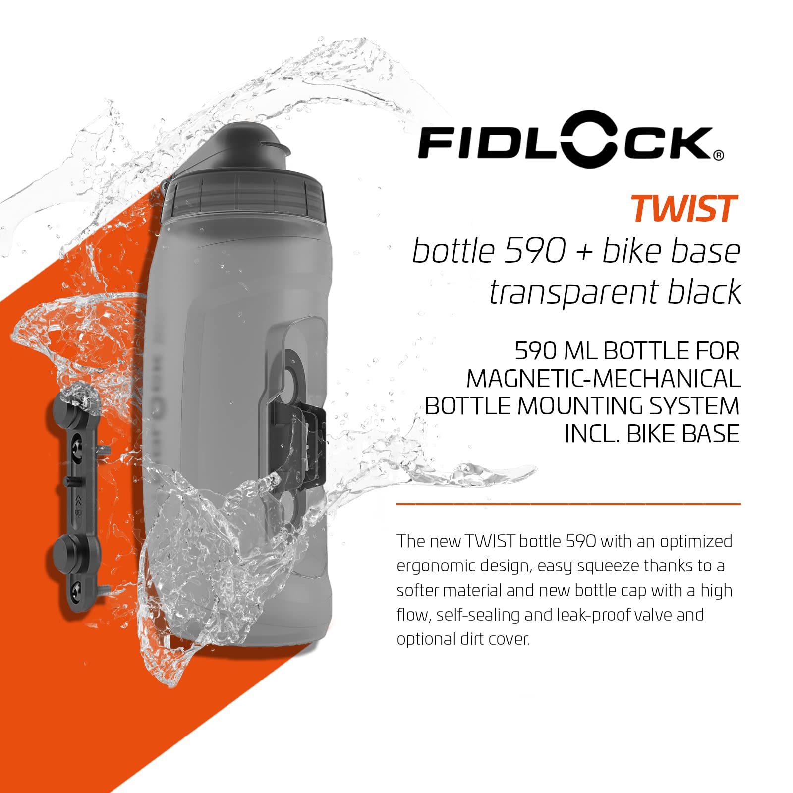 Fidlock TWIST Bottle 590 + Bike Base Clear 590ml 590Ml, Black