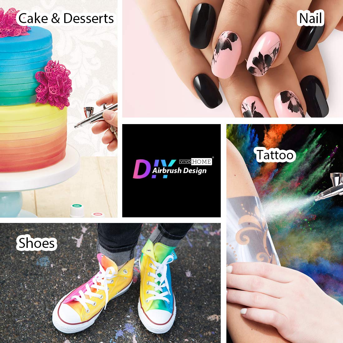 VIVOHOME Professional Airbrushing Paint System with 1/5 HP Air Compressor and 3 Paint Sprayers for Tattoo Makeup Shoes Cake Decoration Blue