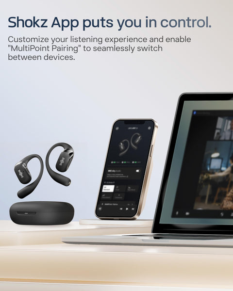 SHOKZ OpenFit 2 Open-Ear Headphones, True Wireless Bluetooth Earphones with Microphone, Earhook Earbuds with 48 Hours of Playtime, USB-C Fast Charging, IP55 Water-Resistant, with Carrying bag, Black