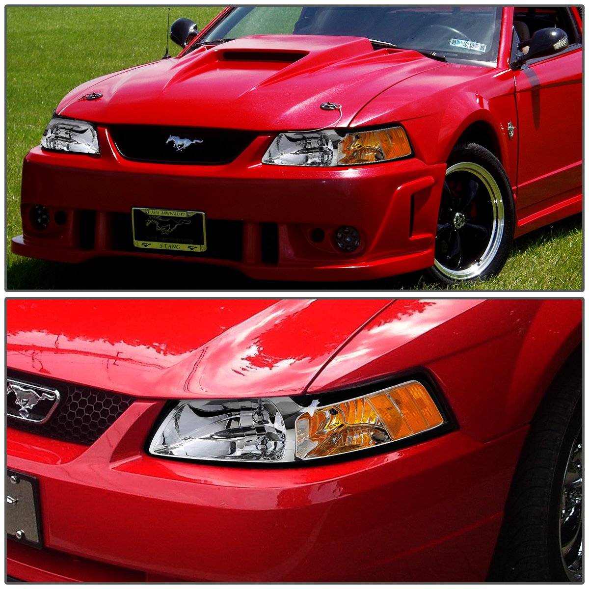 DNA MOTORING HL-OH-FM99-BK-CL1 Black Housing Headlights Replacement Compatible with 99-04 Ford Mustang