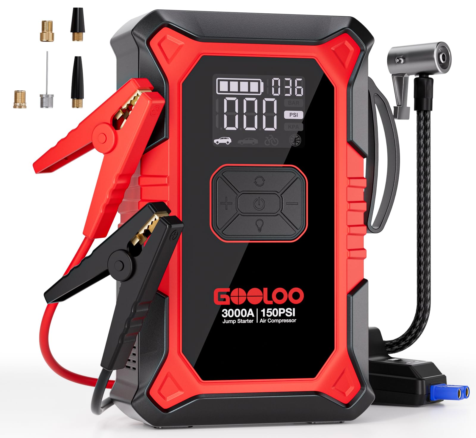 GOOLOO Portable Lithium Jump Starter GE3000 3000A Peak Car Starter for Up to 8.5L Gas or 6L Diesel Engine 12V Car Battery Booster Pack with LCD Screen, Power Bank + LED Flashlight, Type-C Port