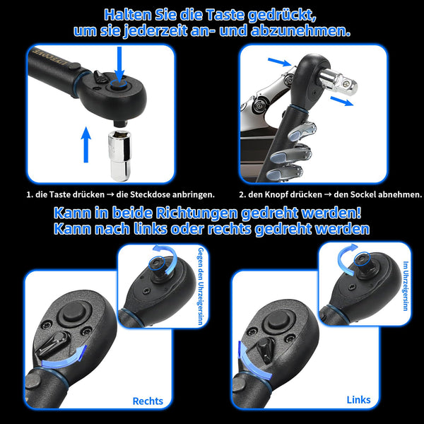 Torque Wrench 1/4 Bike Torque Wrench 1-25nm Torque Wrench Set 63ps with 100mm Extension bar and Socket