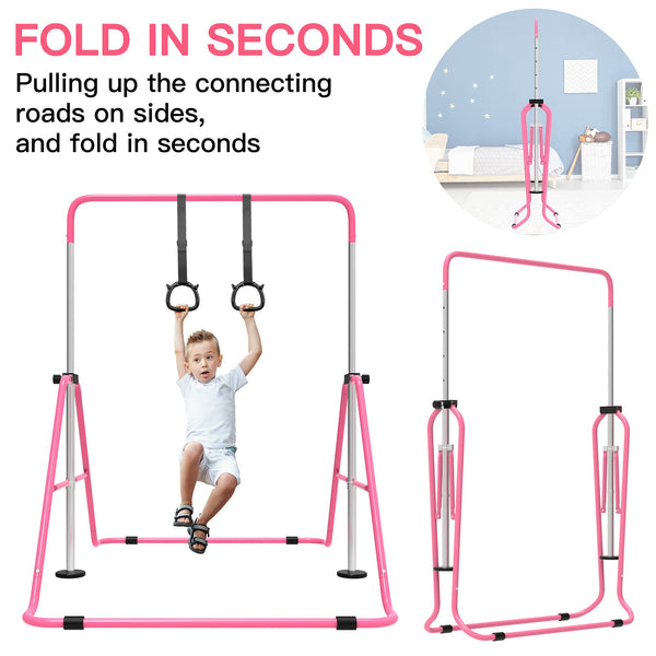 EVERYMILE Gymnastics Bars, Junior Training Kip Bar Gymnastics Equipment for Home,Adjustable Height Folding Horizontal Bar with Gymnastic Rings for Kid
