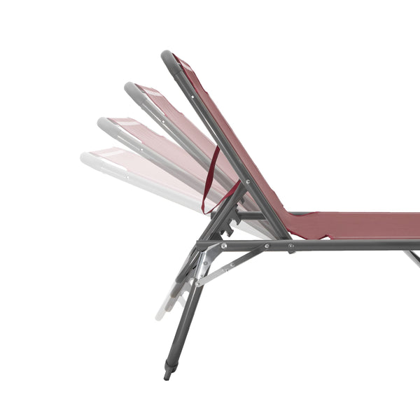 Homecall XXL Aluminium Sun Lounger, Textilene Fabric, 200 x 70 cm, Max Load 150 kg - Red