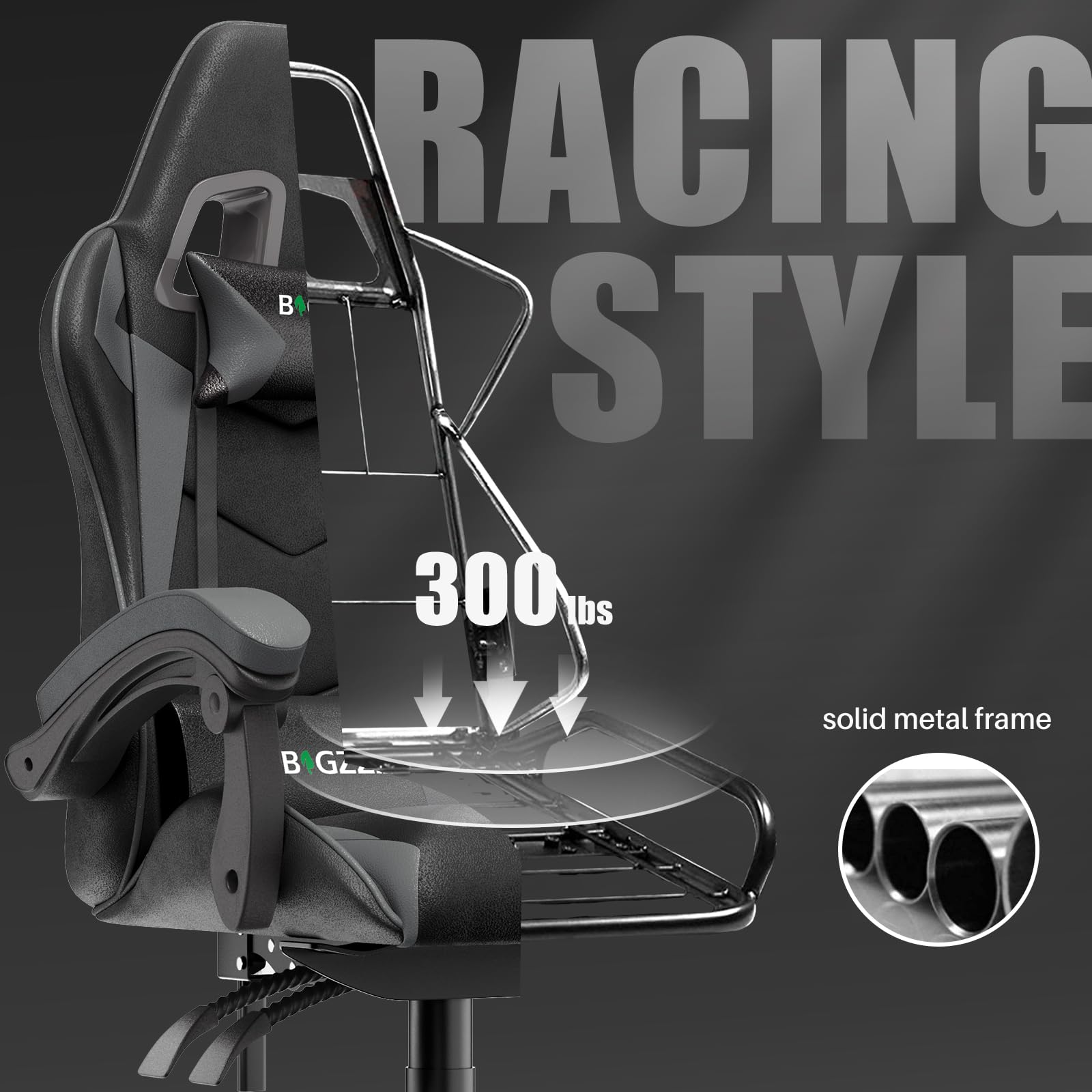 bigzzia Ergonomic Gaming Chair - Gamer Chairs with Lumbar Cushion + Headrest, Height-Adjustable Office & Computer Chair for Adults (without footrest, White)