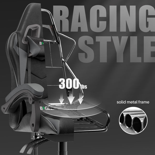 bigzzia Ergonomic Gaming Chair - Gamer Chairs with Lumbar Cushion + Headrest, Height-Adjustable Office & Computer Chair for Adults (without footrest, White)