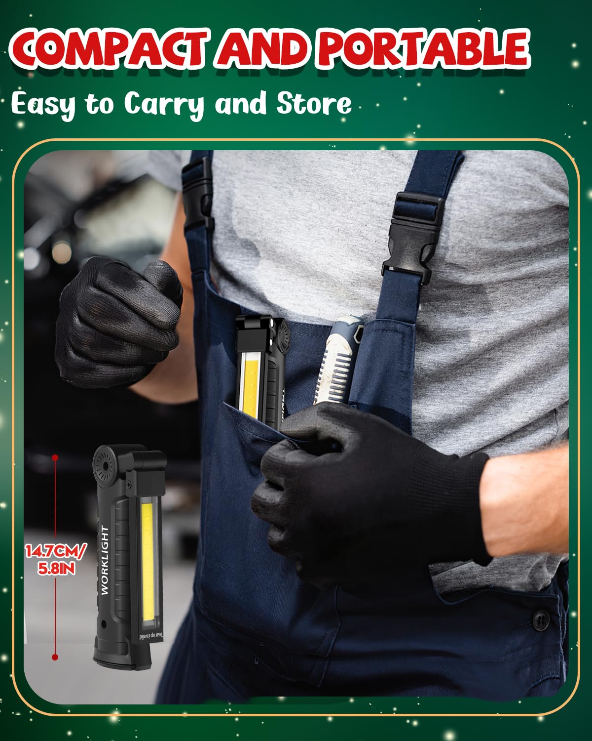 Coquimbo Work Light Christmas Stocking Fillers Gifts for Men Him, LED Torch Rechargeable Inspection Lamp Mechanic Emergency BBQ Light 360° Rotate with Magnetic Base and Hook (2 Pack, Black)