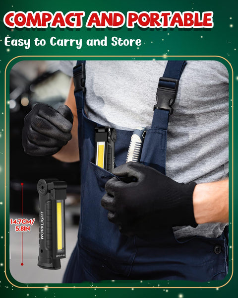 Coquimbo Work Light Christmas Stocking Fillers Gifts for Men Him, LED Torch Rechargeable Inspection Lamp Mechanic Emergency BBQ Light 360° Rotate with Magnetic Base and Hook (2 Pack, Black)