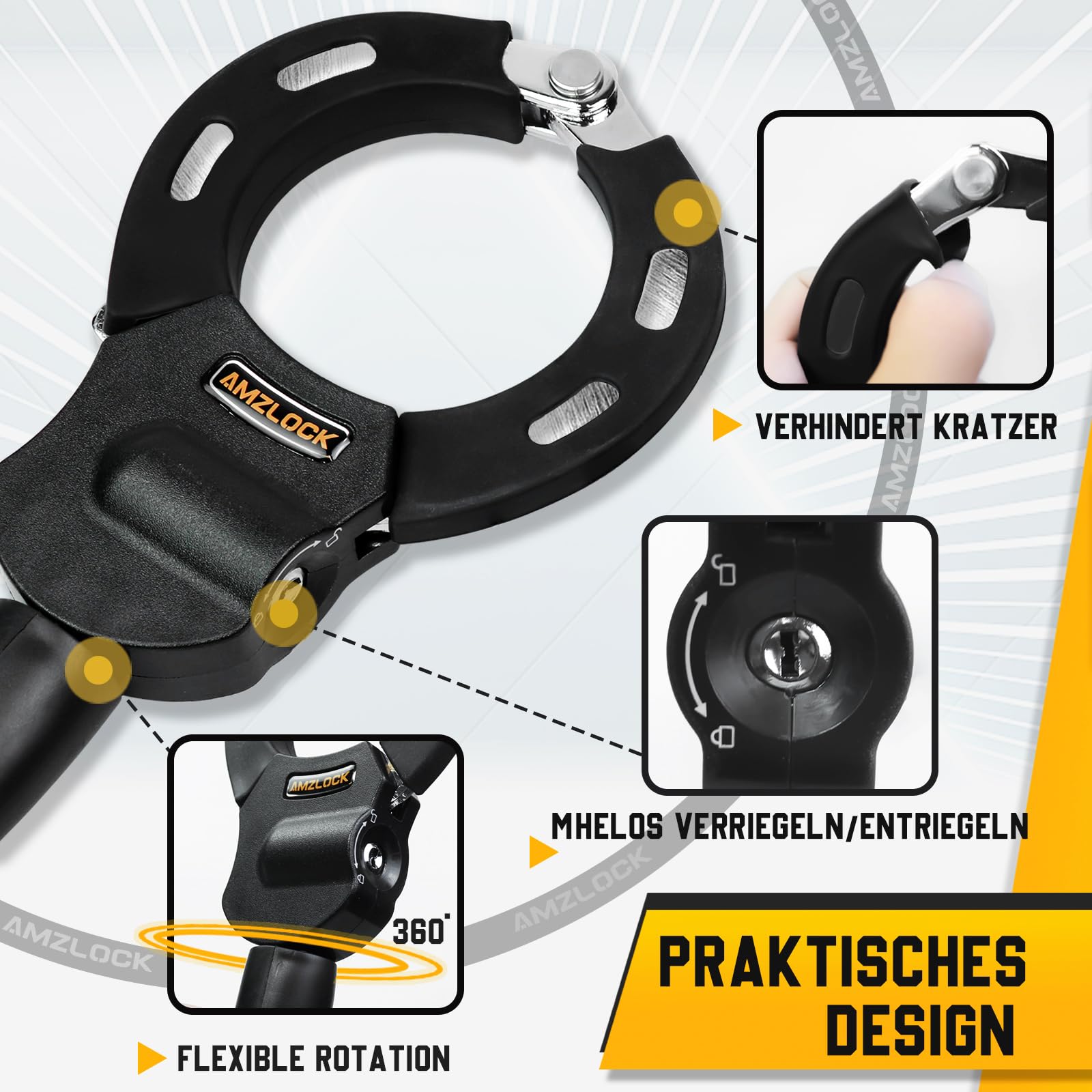 AMZLOCK Bike Lock, Electric Scooter Lock, Anti-Theft Device for Scooters/Electric Scooters/Bicycles/Motorcycles, High-Security HandcuffLock with Keys