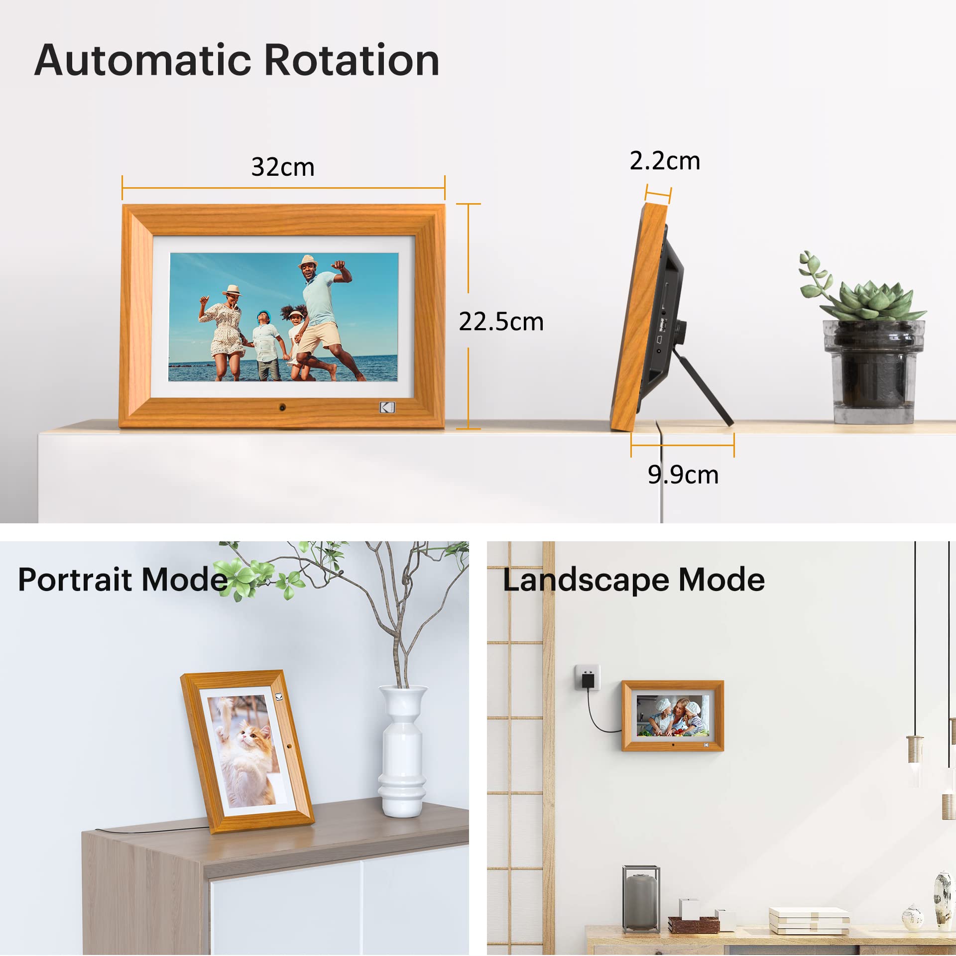 KODAK Digital Photo Frame WiFi Digital Picture Frame 10.1 Inches, FHD 1920*1200 IPS Touchscreen, Wooden Smart Electronic Frame with 32GB Memory, Easy to Share Photo, Video via APP with Your Loved Ones