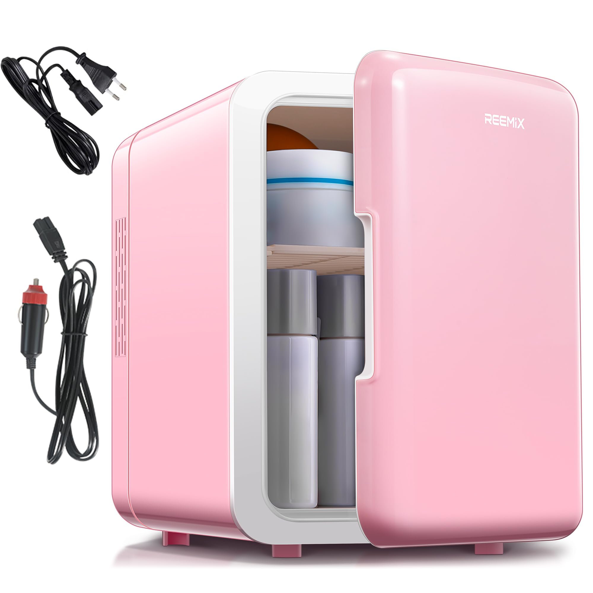 Mini Fridge 4 Litre, 6 Can Portable AC+DC Power Cooler & Warmer, Portable Small Fridge for Bedrooms, Cars, Offices; Skincare, Makeup, Cosmetics, Food (Pearlescent White, 4L)