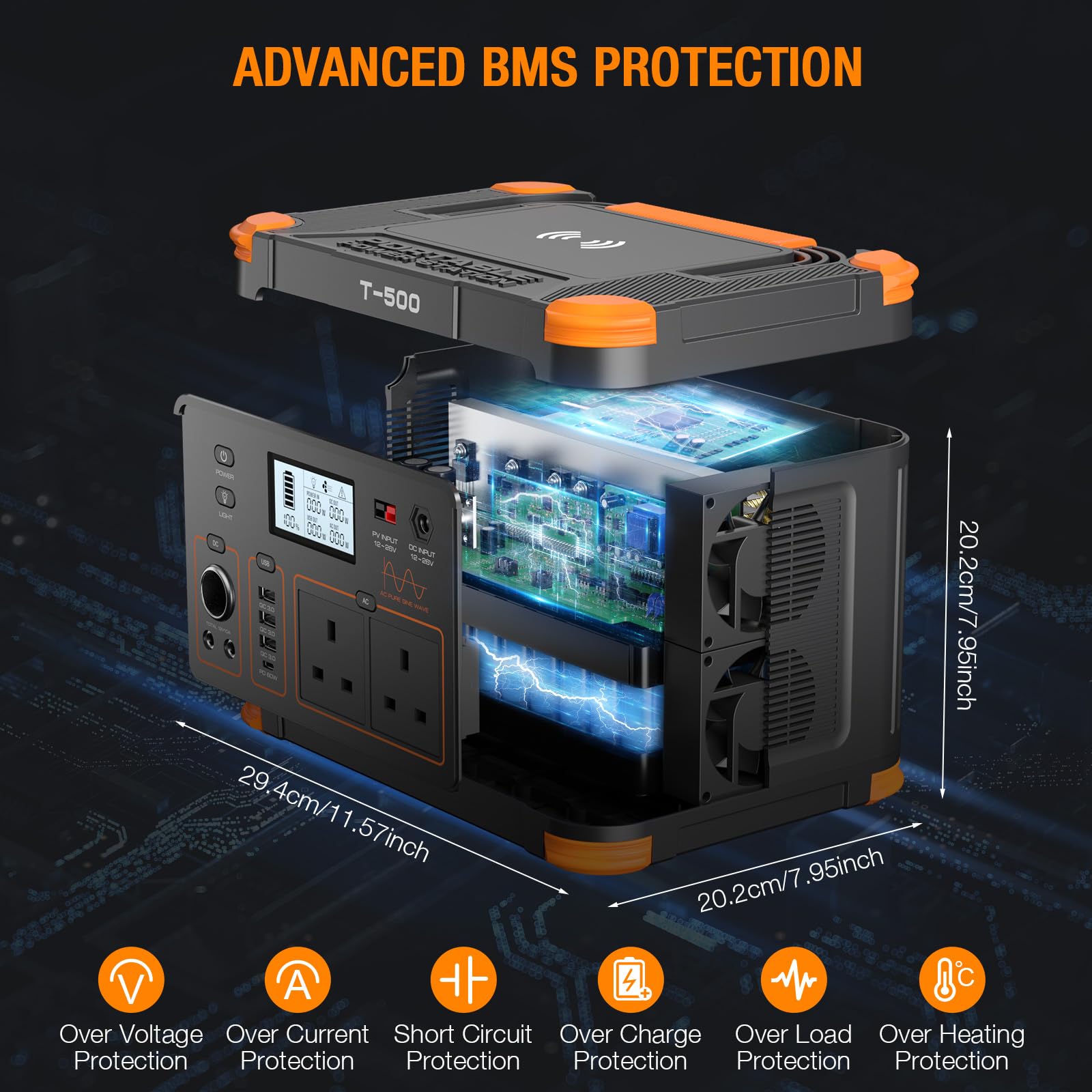 GRECELL Portable Power Station 500W(Peak 1000W), 519Wh Outdoor Solar Generator Backup Battery Pack with 2 230V AC Outlets, 500W 10-Port Powerhouse for RV/Van Camping Road Trip Home Emergency, T-500