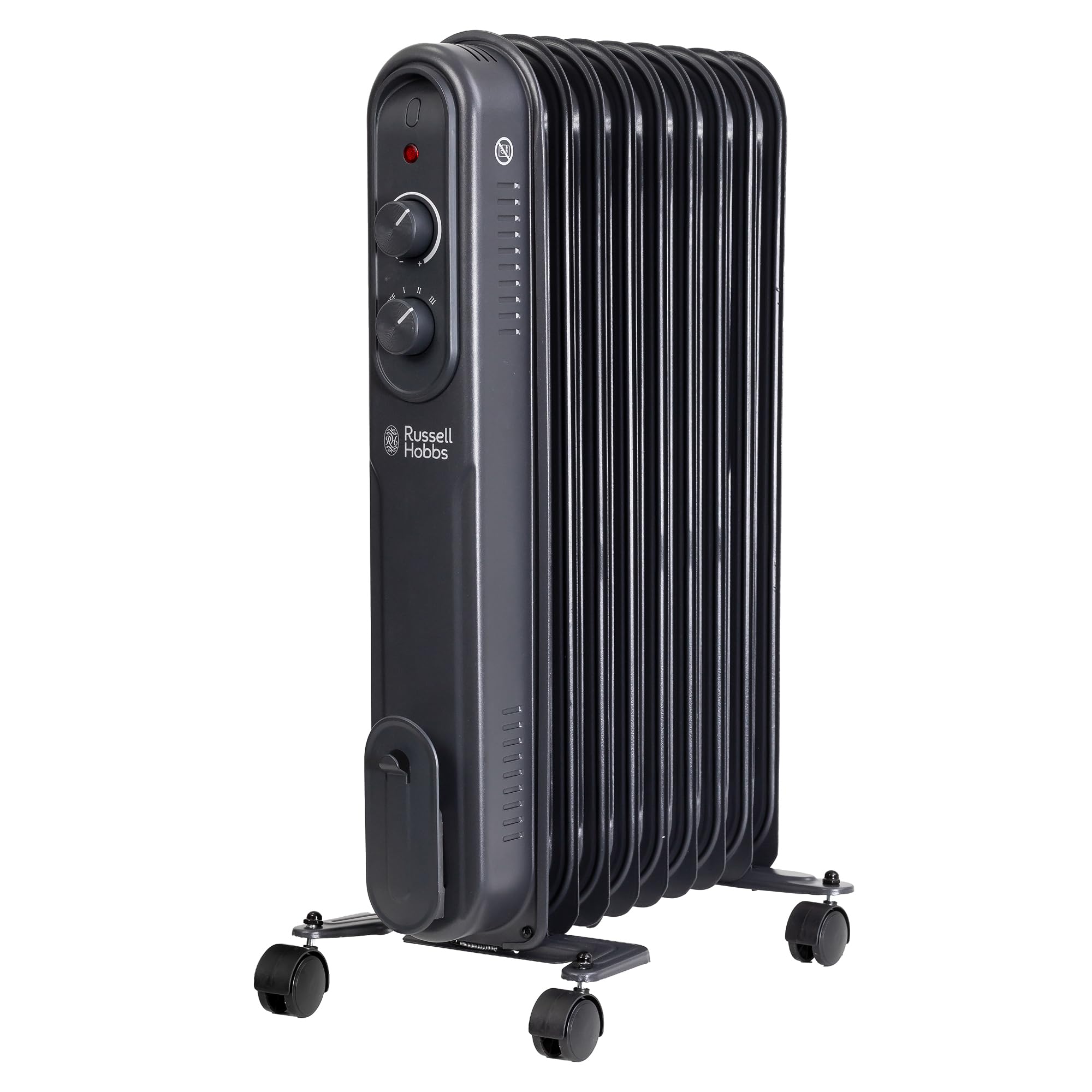 Russell Hobbs 1500W/1.5KW Oil Filled Radiator, 7 Fin Portable Electric Heater - Anthracite, Adjustable Thermostat, 3 Heat Settings, Overheat Protection, 15m sq Room Size, 2 Year Guarantee RHOFR7004A