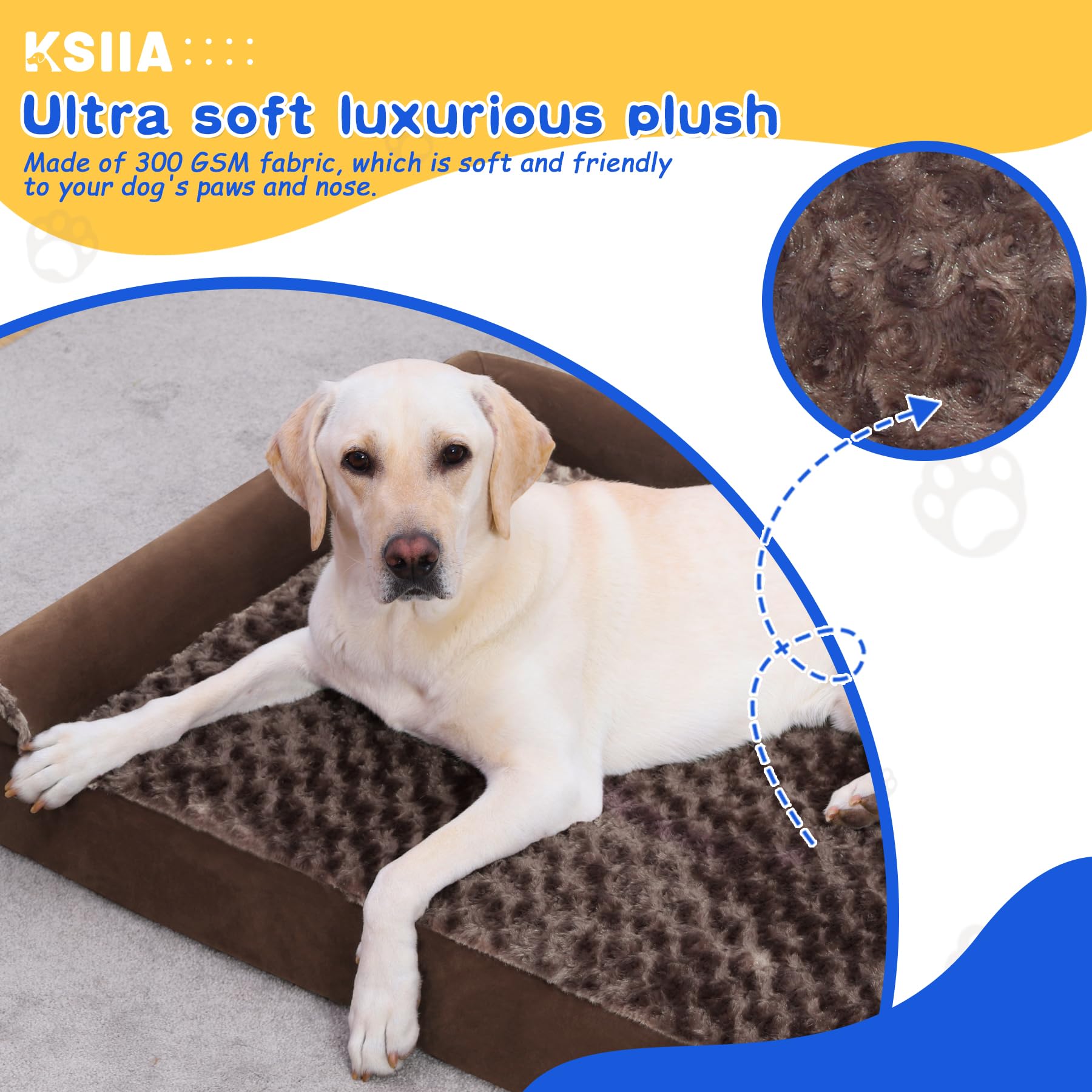 KSIIA Large Dog Bed, Orthopedic Dog Sofa Beds Couch with Removable Washable Cover, Waterproof Pet Sofa with U-Shape Bolster, Grey 88.9x55.88x16cm