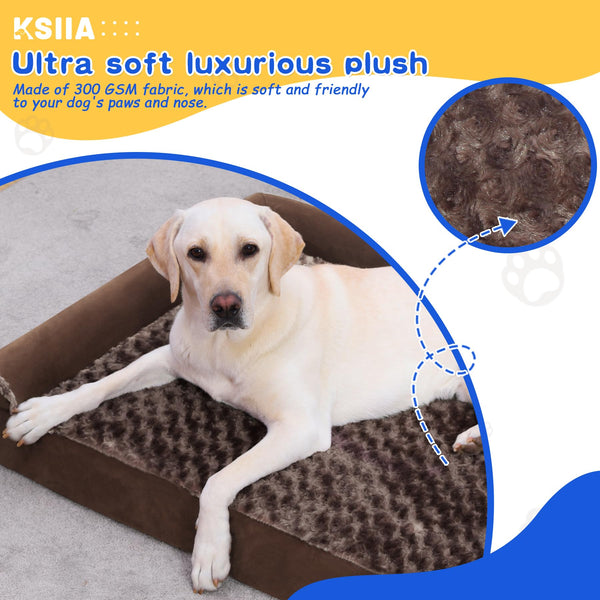 KSIIA Large Dog Bed, Orthopedic Dog Sofa Beds Couch with Removable Washable Cover, Waterproof Pet Sofa with U-Shape Bolster, Grey 88.9x55.88x16cm