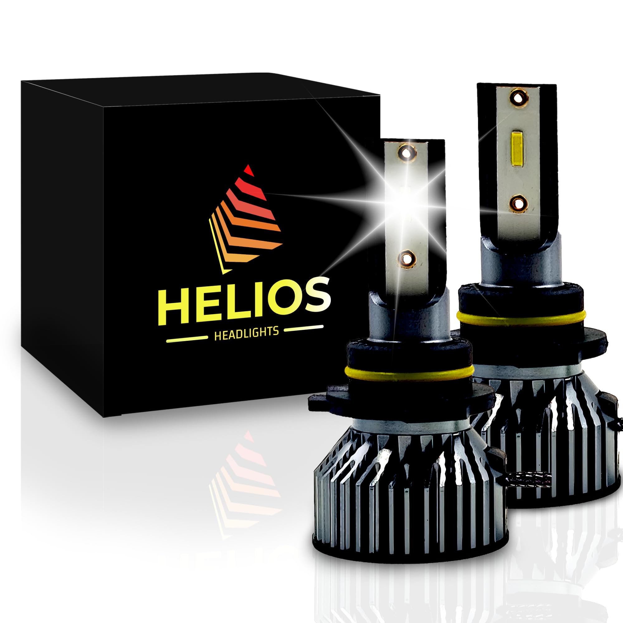 HELIOS H4 / HB2 Headlight Bulbs Led 18000 LM Super Bright Fan Cooling All In One Cool White Conversion Kit Hi/Lo (DC 9-30V) 6000K (36W x2) 30,000Hours over 200% Brighter, Braided Cable