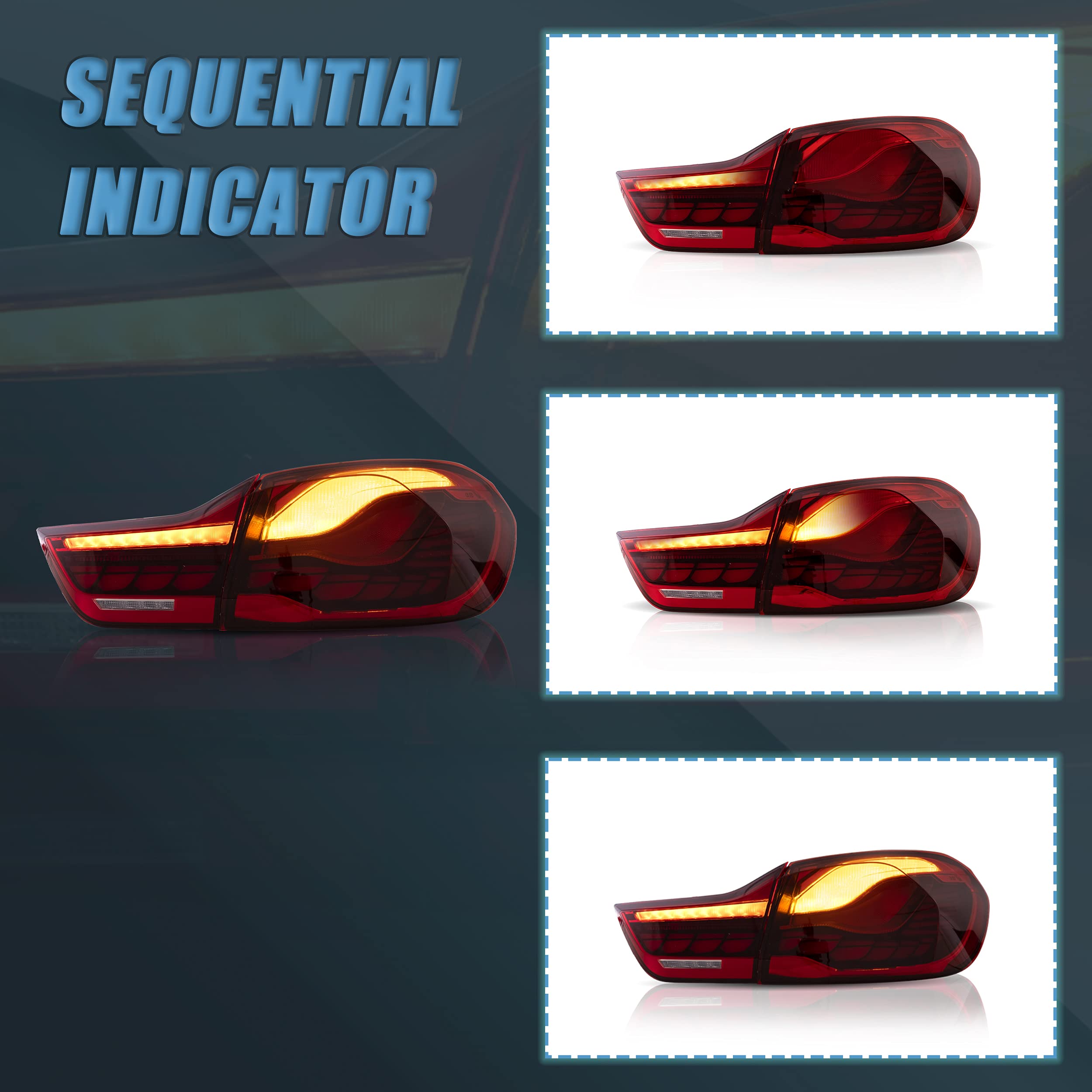 VLAND OLED Rear Lights Compatible with 2013-2018 BMW 3 Series F30 F35 F80 320i 328i 335i Sedan (Not for F31 F34), Tail Lights with Sequential Indicators, E-mark, Red
