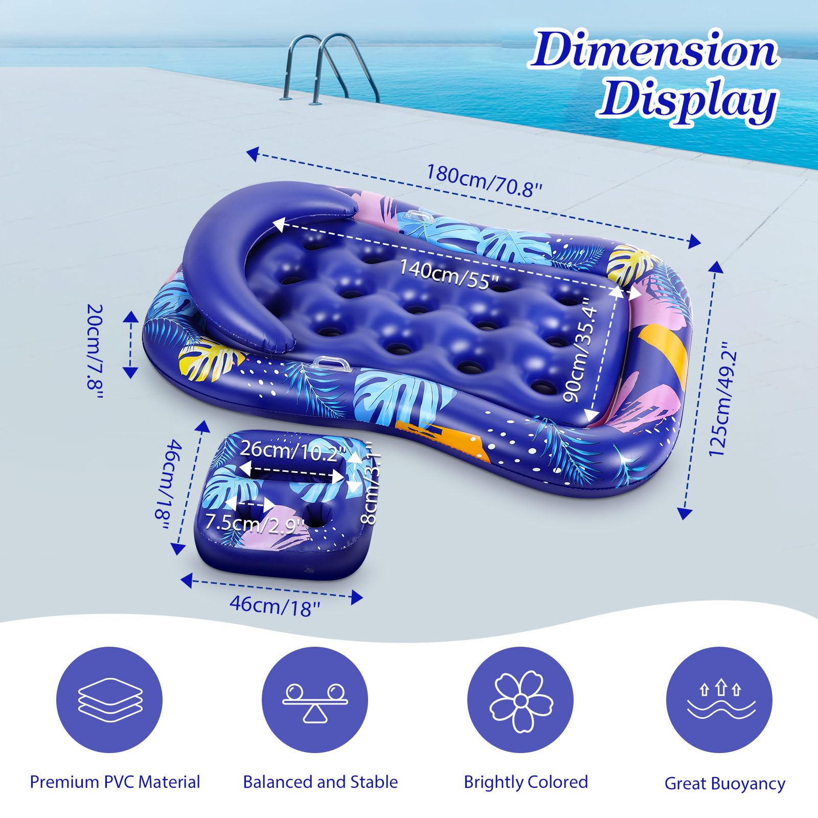 MoKo Pool Floats Adult, Floating Bed with Ice Bar, Tanning Bed Pool Raft Inflatable Lounger with Drink Holder Tanning Chair Inflatable Pool Toys for Party Beach Backyard