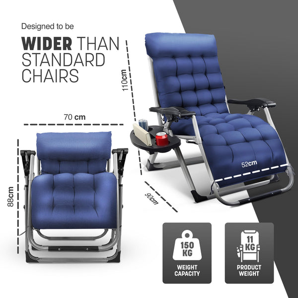 KEPLIN Square Tube Gravity Chair with Cushion – Extra-Wide 72cm Recliner, Adjustable Zero Gravity Lounger, Reinforced Frame, Supports 150kg, Premium Comfort for Indoor & Outdoor Relaxation – Black