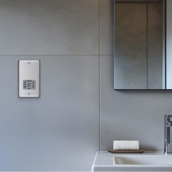 BG Electrical Cooker Switch with Socket and LED, Cooker Control Unit, Control Socket, Double Pole, Raised Profile, Round Edges, Nexus Metal, Brushed Steel, Grey Inserts, 45A, NBS70G