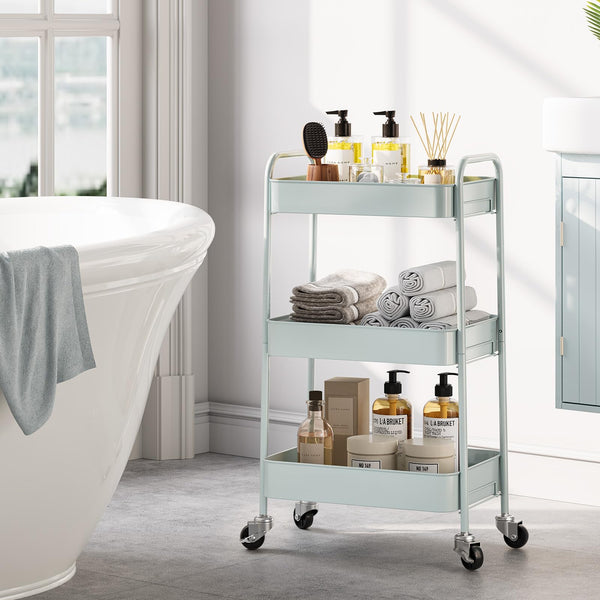 KINGRACK Kitchen Trolley, 3 Tier Rolling Trolley, Metal, Serving Trolley with Wheels Handles, Shelf Trolley for Office, Salon, All-purpose Trolley for