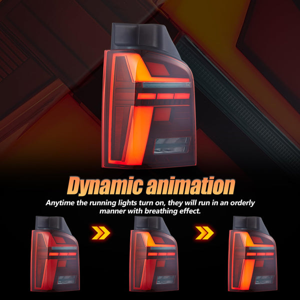 VLAND LED Rear Lights Compatible With Transporter T5 Facelift T5.1 Caravelle Multivan TDI TSI 2010-2014, w/Startup dynamic display, Driver & Passenger Side - Smoked