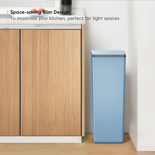 EKO Morandi Kitchen Bin, Touch Recycling Bin, Perfect for Kitchen & Home, Titanium Blue Plastic Bin, 40 Litre