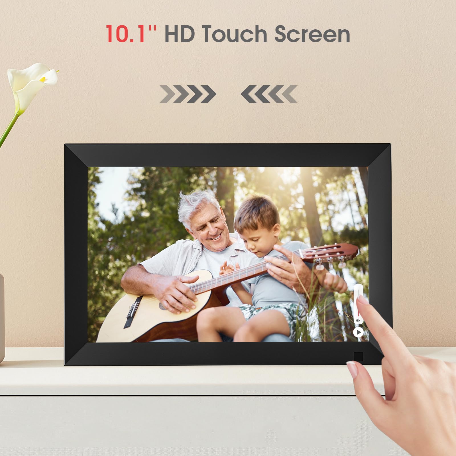 10.1 Inch WiFi Digital Photo Frame Built in 32GB Memory, 1280x800 IPS LCD Touchscreen, Auto-Rotate and Audio, Quick and Easy Share Photos or Videos via the Frameo App, the Best Choice for Gifting