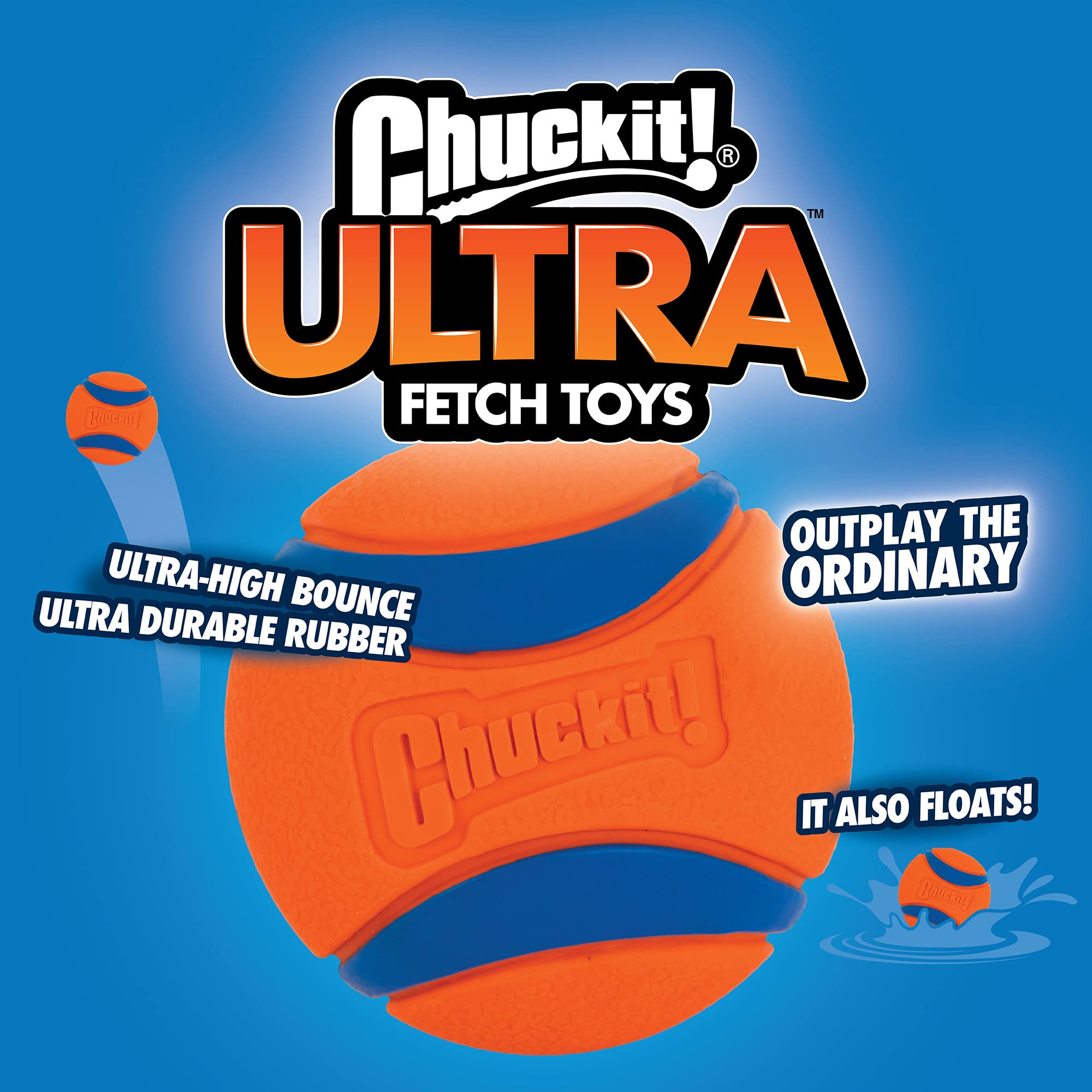 ChuckIt! Ultra Ball Dog Toy, Durable High Bounce Floating Rubber Dog Ball, Launcher Compatible Toy For Dogs, 2 Pack, Medium