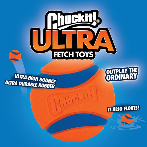 ChuckIt! Ultra Ball Dog Toy, Durable High Bounce Floating Rubber Dog Ball, Launcher Compatible Toy For Dogs, 2 Pack, Medium