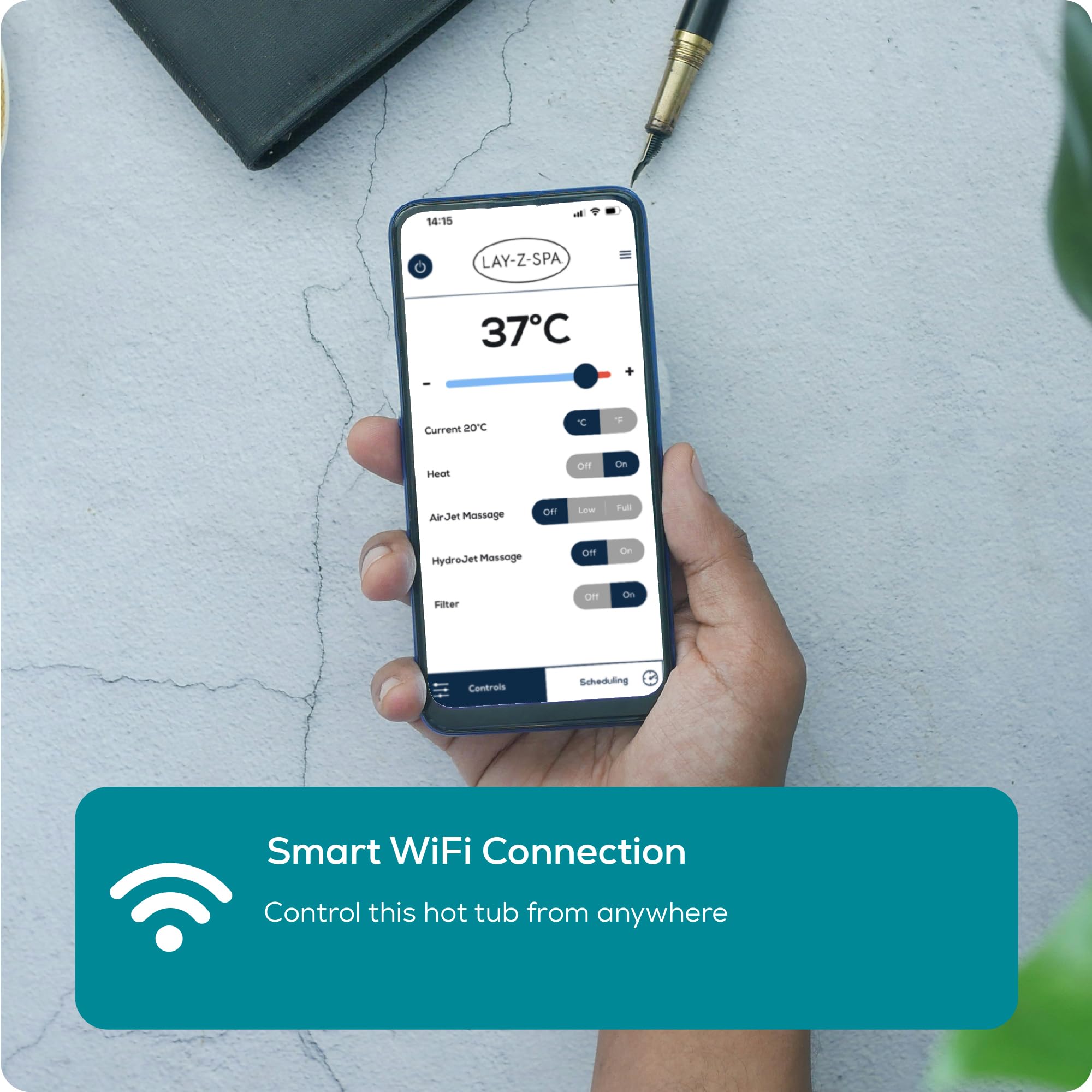 Lay-Z-Spa Santorini Pro Built in LED Light, 10 HydroJet System, Integrated Seats and Foot Massager Inflatable Hot Tub with Freeze Shield Technology, 5-7 Person, Grey