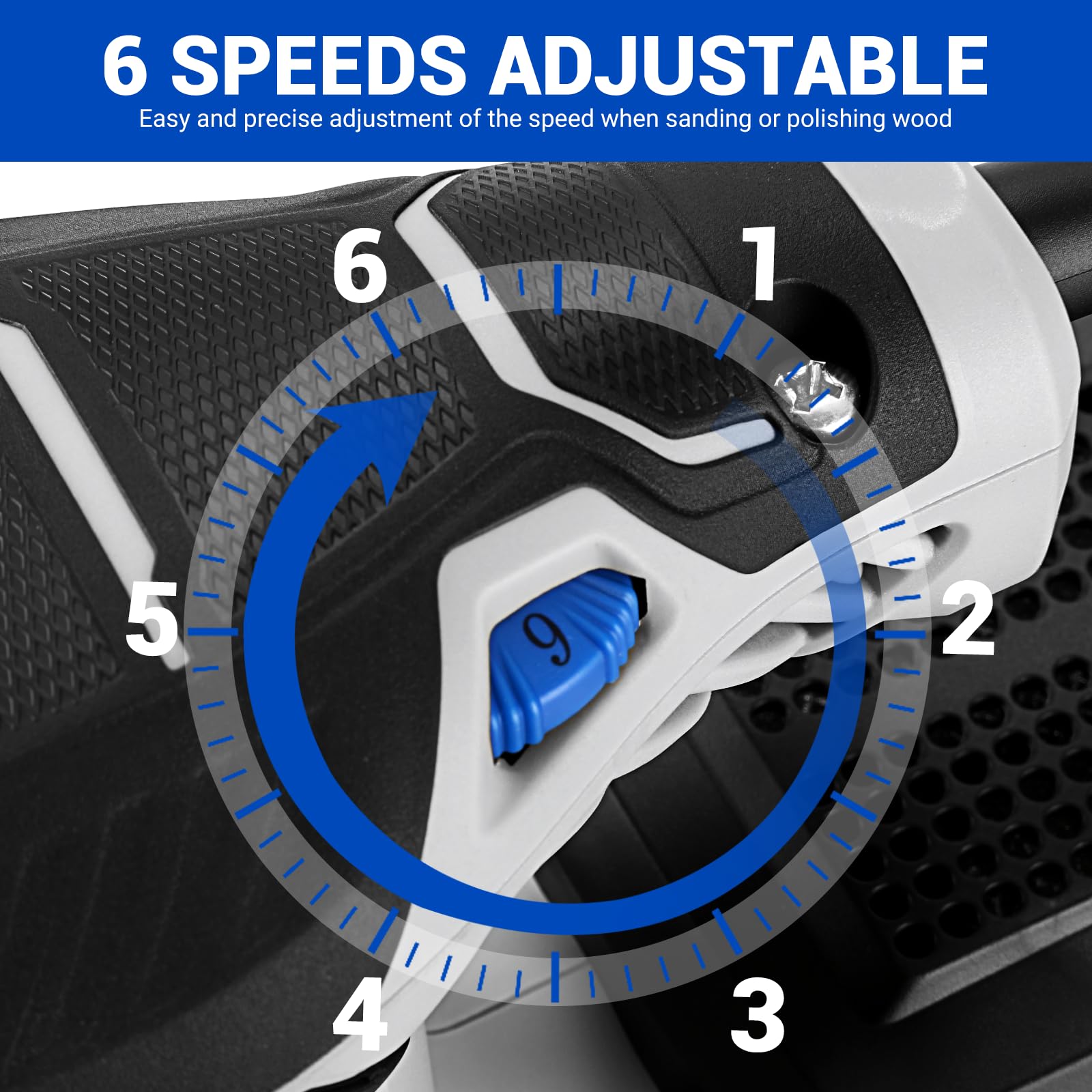 DEKOPRO Random Orbit Sander 300W with 16Pcs Sandpapers, 6 Variable Speed 14000RPM, 125MM Hand Electric Tool, High Performance Dust Collection System, Fit for Woodworking/Sanding